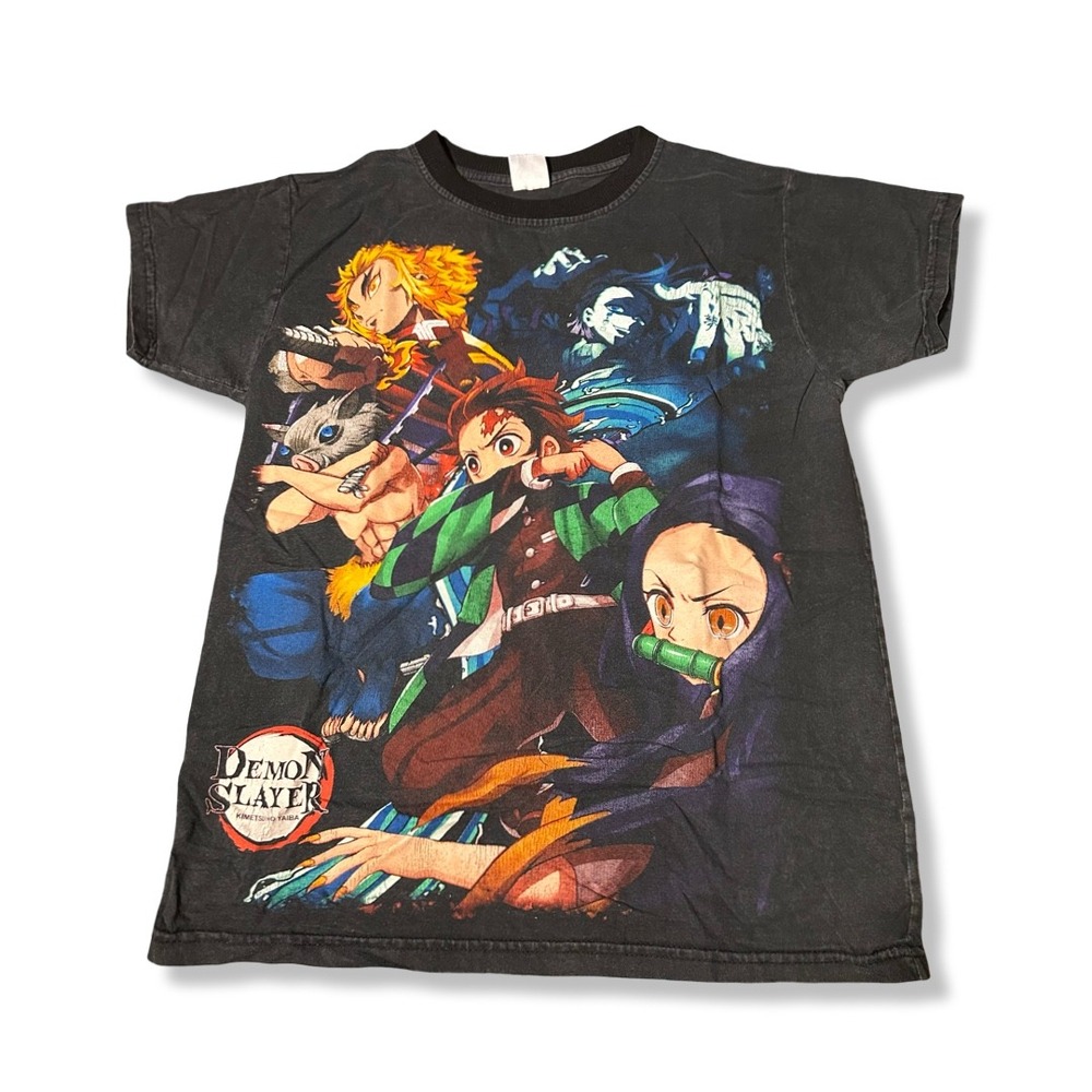 Demon Slayer Graphic T-Shirt Mens M Black Excellent All Over Print Anime Tee